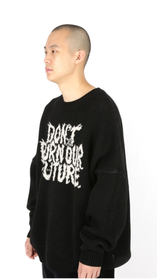 アジョバイアジョ（AJOBYAJO)   Oversized Slogan Wool Knit Sweater [Black]