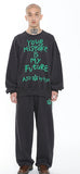 アジョバイアジョ（AJOBYAJO)    Oversized Tape Slogan Sweatshirt [Charcoal]