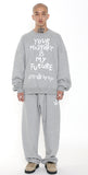 アジョバイアジョ（AJOBYAJO) Oversized Tape Slogan Sweatshirt [Melange Grey]