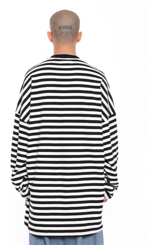アジョバイアジョ（AJOBYAJO) Oversized Stripe Mixed T-Shirt [Ivory]
