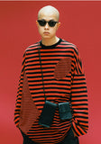 アジョバイアジョ（AJOBYAJO) Oversized Stripe Mixed T-Shirt [Red]