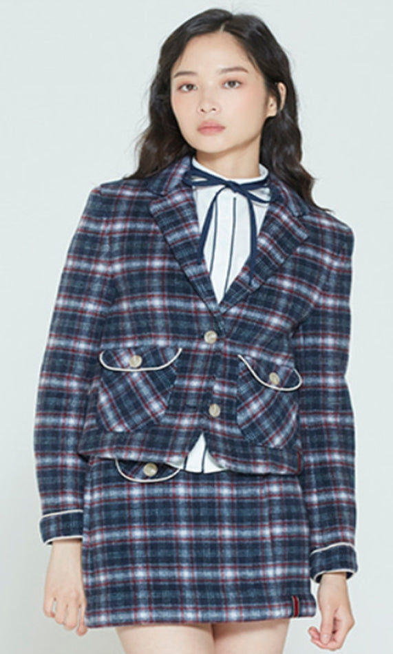 ロマンティッククラウン(ROMANTIC CROWN)    WOMANS CHECK JACKET_NAVY