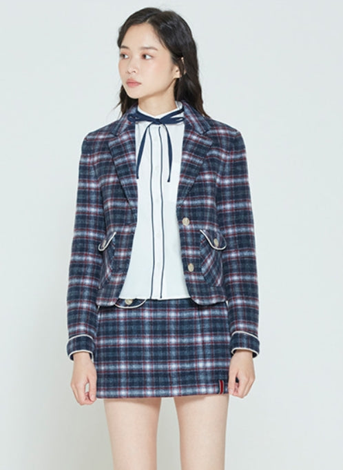 ロマンティッククラウン(ROMANTIC CROWN)    WOMANS CHECK JACKET_NAVY