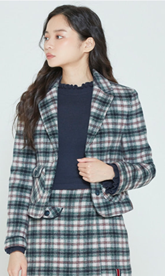 ロマンティッククラウン(ROMANTIC CROWN)      WOMANS CHECK JACKET_OATMEAL