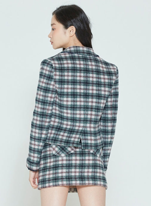 ロマンティッククラウン(ROMANTIC CROWN)      WOMANS CHECK JACKET_OATMEAL