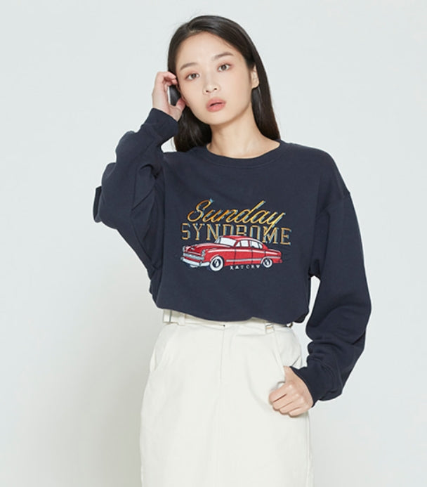ロマンティッククラウン(ROMANTIC CROWN) SUNDAY SYNDROME CADILLAC SWEATSHIRT_NAVY