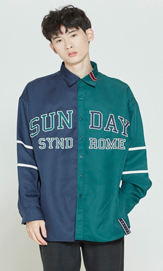 ロマンティッククラウン(ROMANTIC CROWN) SUNDAY SYNDROME COLOR BLOCK SHIRT_NAVY