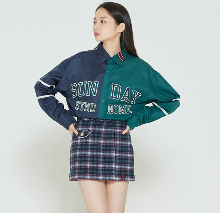 ロマンティッククラウン(ROMANTIC CROWN) SUNDAY SYNDROME COLOR BLOCK SHIRT_NAVY