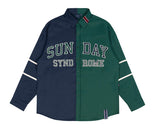 ロマンティッククラウン(ROMANTIC CROWN) SUNDAY SYNDROME COLOR BLOCK SHIRT_NAVY