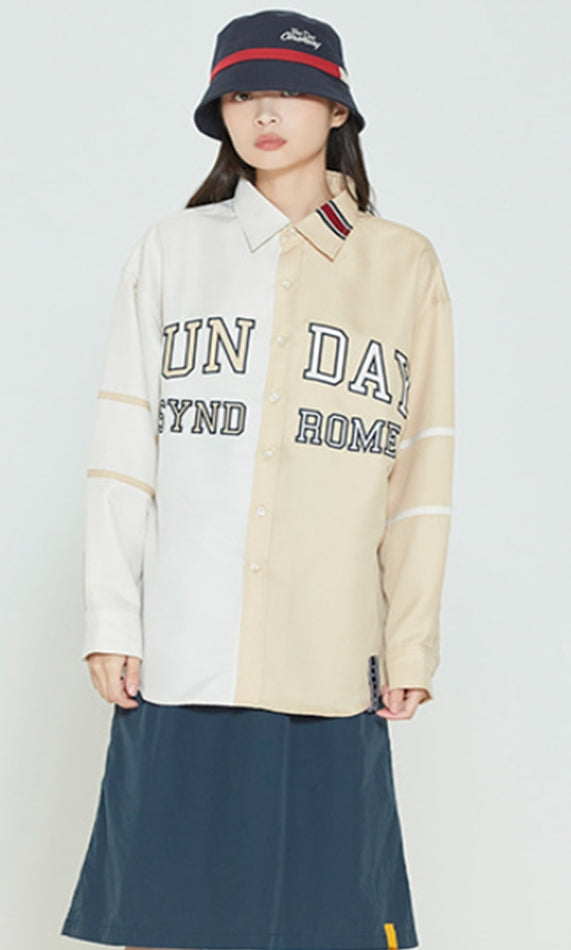 ロマンティッククラウン(ROMANTIC CROWN) SUNDAY SYNDROME COLOR BLOCK SHIRT_OATMEAL