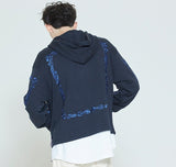 ロマンティッククラウン(ROMANTIC CROWN) LAUREL FRAME HOODIE ZIP UP_NAVY