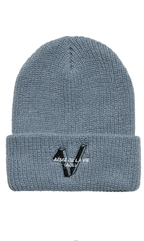 アクメドラビ(acme' de la vie) ADLV V SYMBOL LOGO BEANIE INDIGO BLUE
