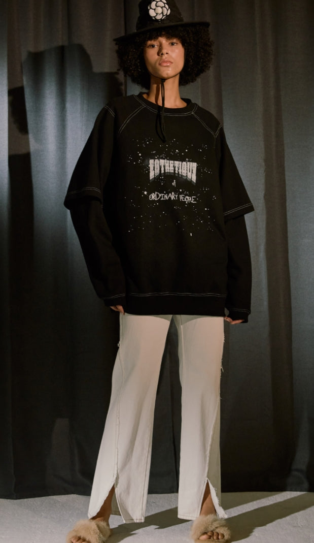 ORDINARY PEOPLE(オーディナリーピープル) DOUBLE LAYERED BLACK SWEATSHIRTS