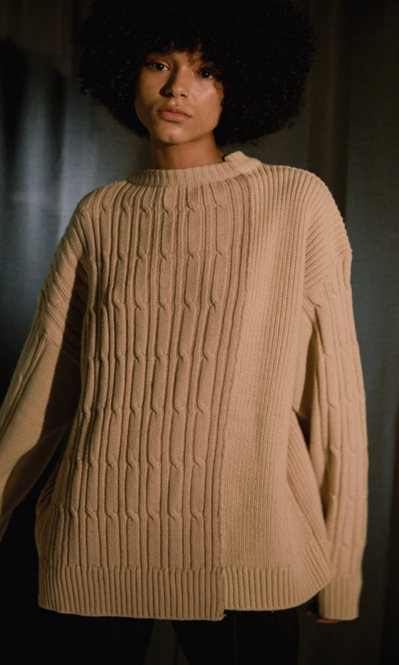 ORDINARY PEOPLE(오디너리 피플) COLOR-TEXTURE MIXED IVORY&BEIGE SWEATER
