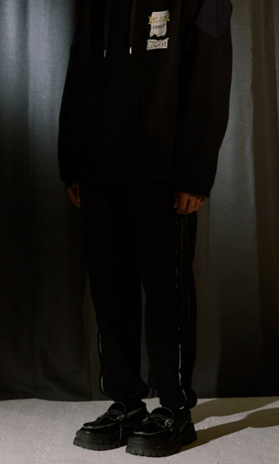 ORDINARY PEOPLE(オーディナリーピープル) DESTROYED SIDE BAND POINT BLACK SWEATPANTS