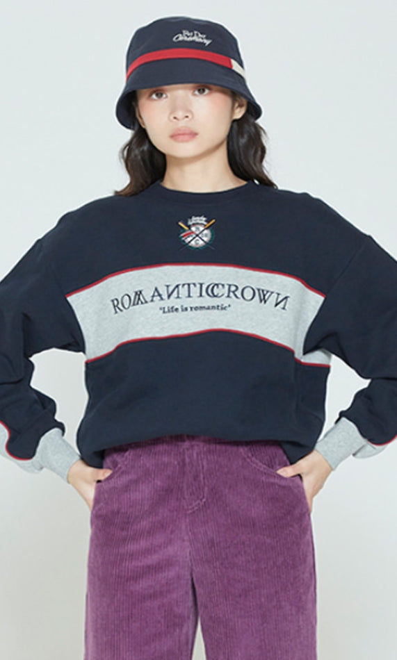 ロマンティッククラウン(ROMANTIC CROWN) PADDLING LOGO PIPING SWEATSHIRT_NAVY