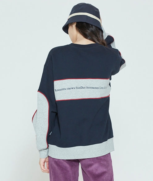 ロマンティッククラウン(ROMANTIC CROWN) PADDLING LOGO PIPING SWEATSHIRT_NAVY