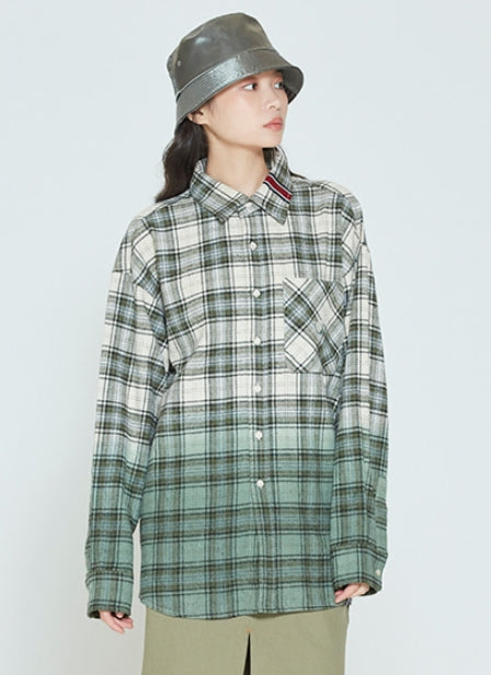 ロマンティッククラウン(ROMANTIC CROWN) GRADATION CHECK SHIRT_KHAKI