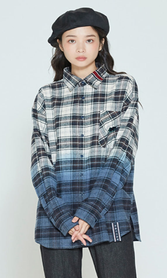 ロマンティッククラウン(ROMANTIC CROWN) GRADATION CHECK SHIRT_NAVY