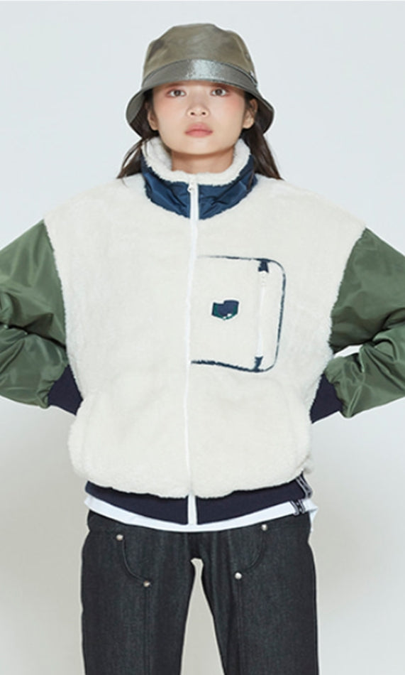 ロマンティッククラウン(ROMANTIC CROWN) COLOR SCHEME FLEECE JACKET_KHAKI