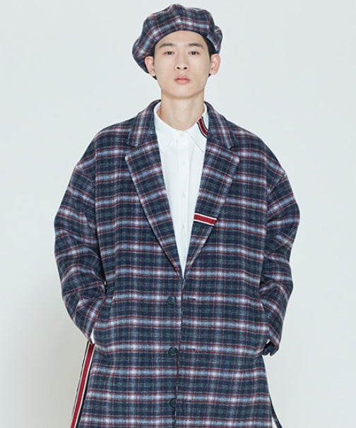 ロマンティッククラウン(ROMANTIC CROWN)  CLASSIC CHECK WOOL COAT_NAVY