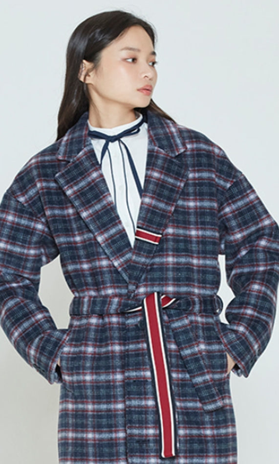 ロマンティッククラウン(ROMANTIC CROWN)  CLASSIC CHECK WOOL COAT_NAVY