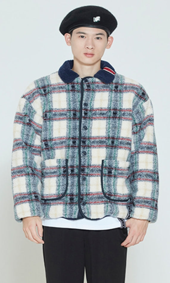 ロマンティッククラウン(ROMANTIC CROWN) CLASSIC CHECK FLEECE JACKET_OATMEAL