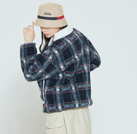 ロマンティッククラウン(ROMANTIC CROWN) CLASSIC CHECK FLEECE JACKET_NAVY