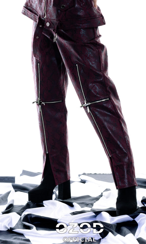 オージーオーディー(OZOD) phyton zipper pants_wine