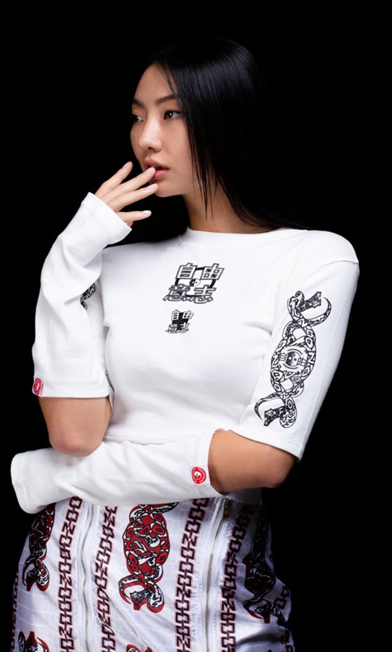 オージーオーディー(OZOD) snake crop top_white