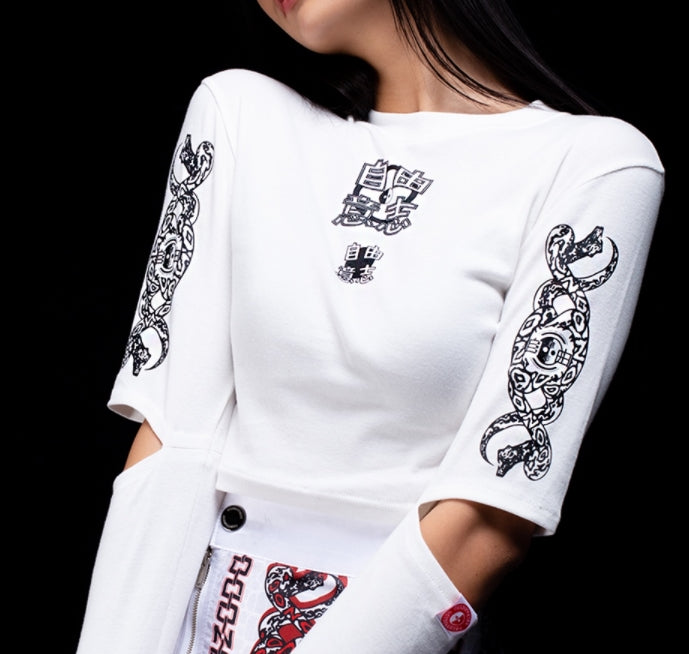 オージーオーディー(OZOD) snake crop top_white