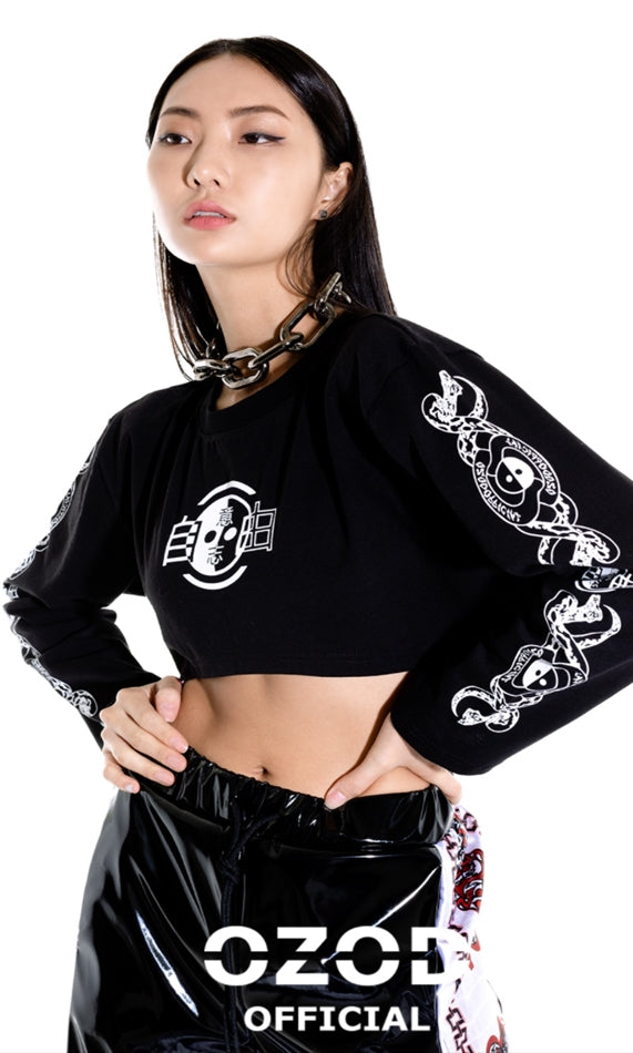 オージーオーディー(OZOD) freewill sleeve crop top_black