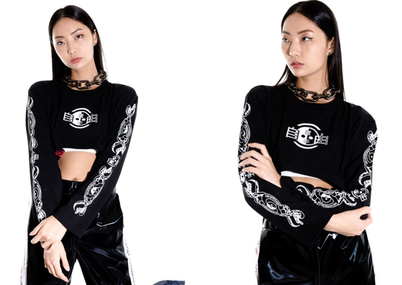 オージーオーディー(OZOD) freewill sleeve crop top_black