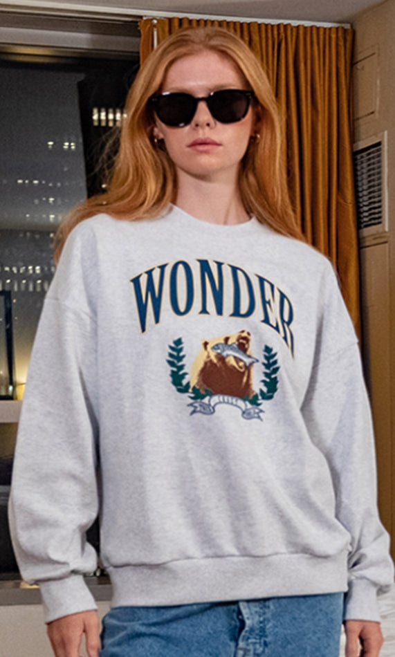 원더 비지터(WONDER VISITOR) Bear salmon sweat-shirt [Melange]