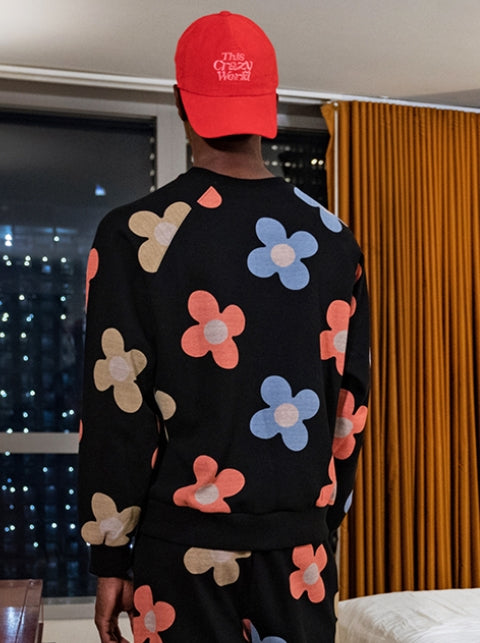 원더 비지터 (WONDER VISITOR) Flower pattern sweat-shirt [Black]