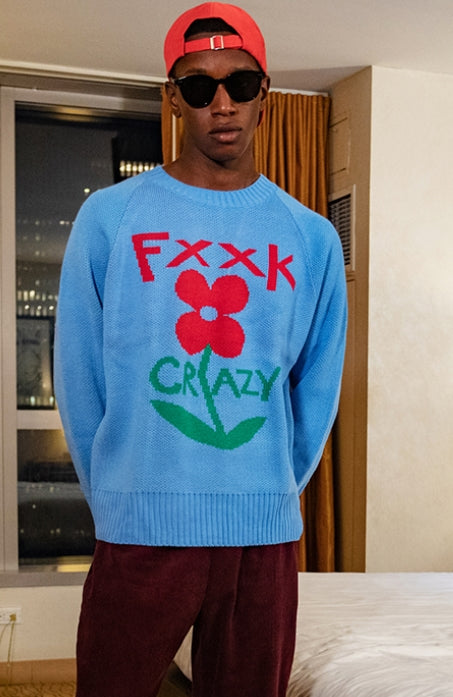 ワンダービジター(WONDER VISITOR)   TCW Flower Jacquard Knit [Blue]