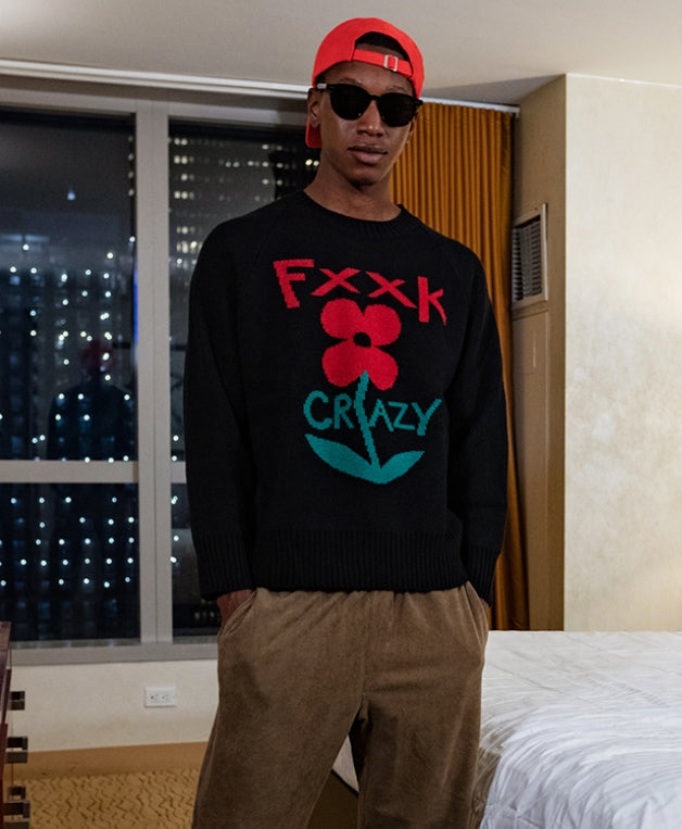 ワンダービジター(WONDER VISITOR)    TCW Flower Jacquard Knit [Black]