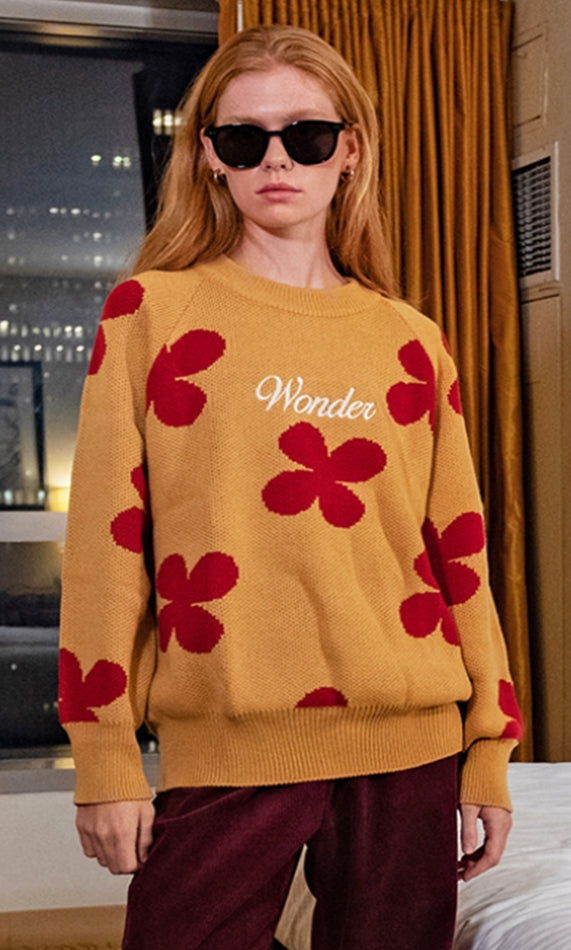 ワンダービジター(WONDER VISITOR)  Flower pattern Jacquard Knit [Beige]