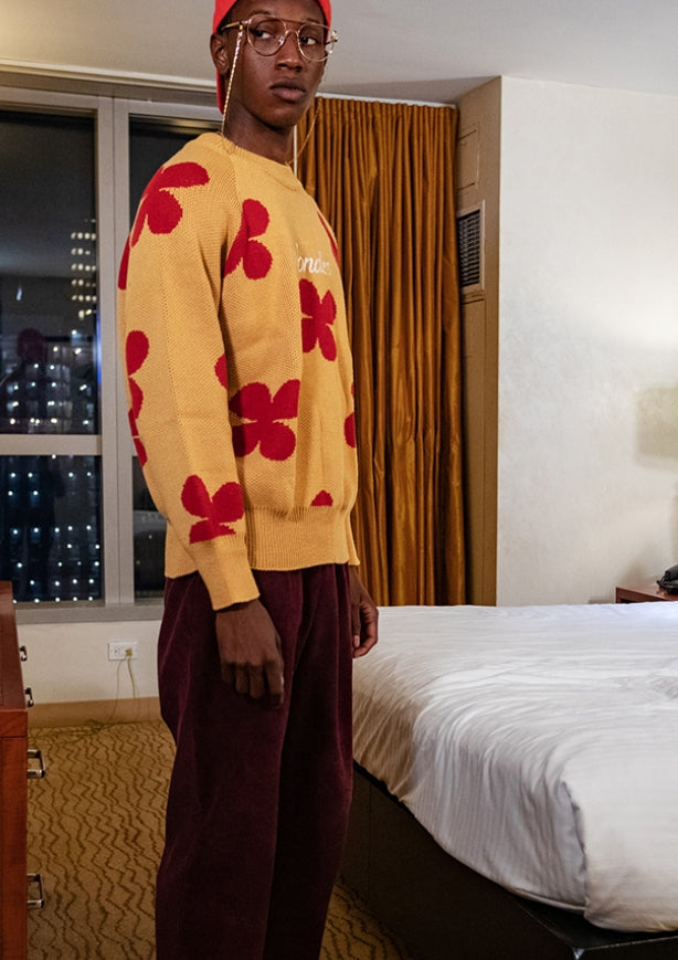 ワンダービジター(WONDER VISITOR)  Flower pattern Jacquard Knit [Beige]