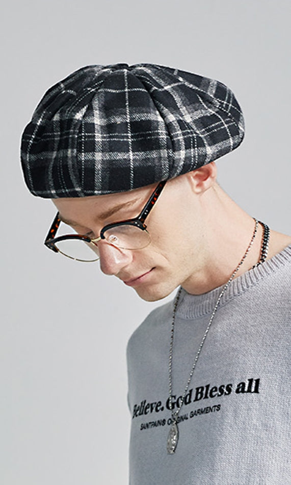 セイントペイン(SAINTPAIN) SP Muse Check Newsboy Hat-Black