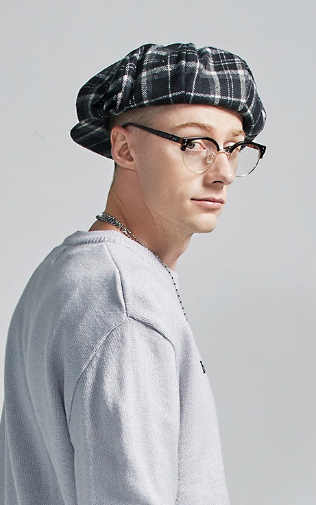 セイントペイン(SAINTPAIN) SP Muse Check Newsboy Hat-Black