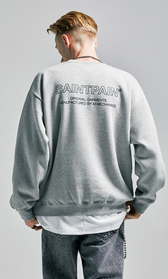 セイントペイン(SAINTPAIN)  SP Out Line Logo Crew Neck-Gray