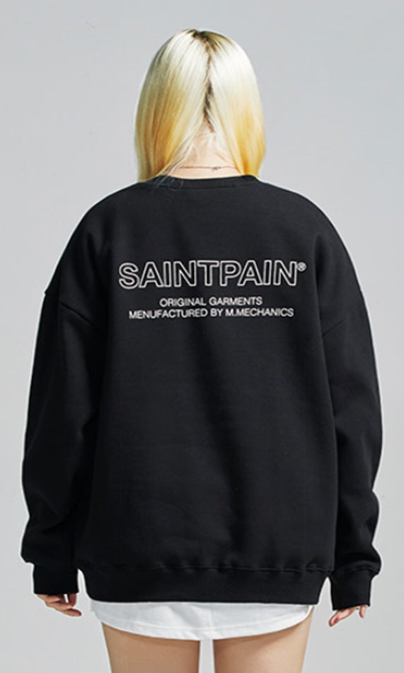 セイントペイン(SAINTPAIN)  SP Out Line Logo Crew Neck-Black