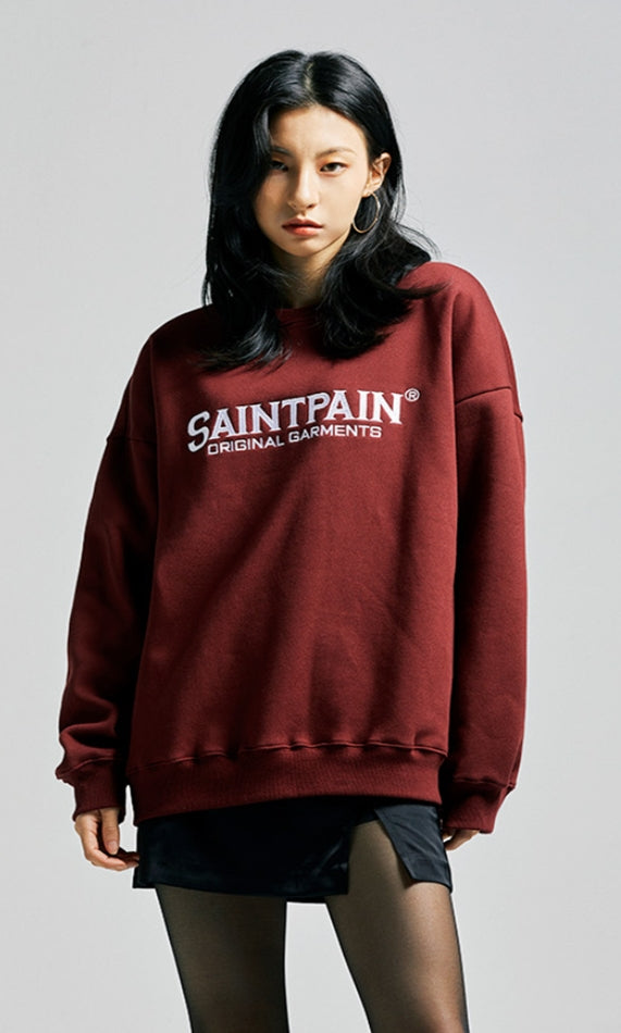 セイントペイン(SAINTPAIN) SP OG Logo Crew Neck-Wine