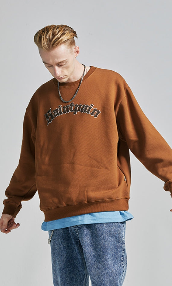 セイントペイン(SAINTPAIN)  SP Arch Logo Crew Neck-Brown