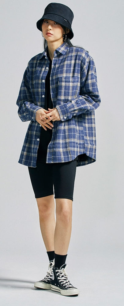 セイントペイン(SAINTPAIN)  SP Loose Fit Muse Check Shirts-Blue