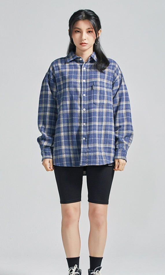 セイントペイン(SAINTPAIN)  SP Loose Fit Muse Check Shirts-Blue