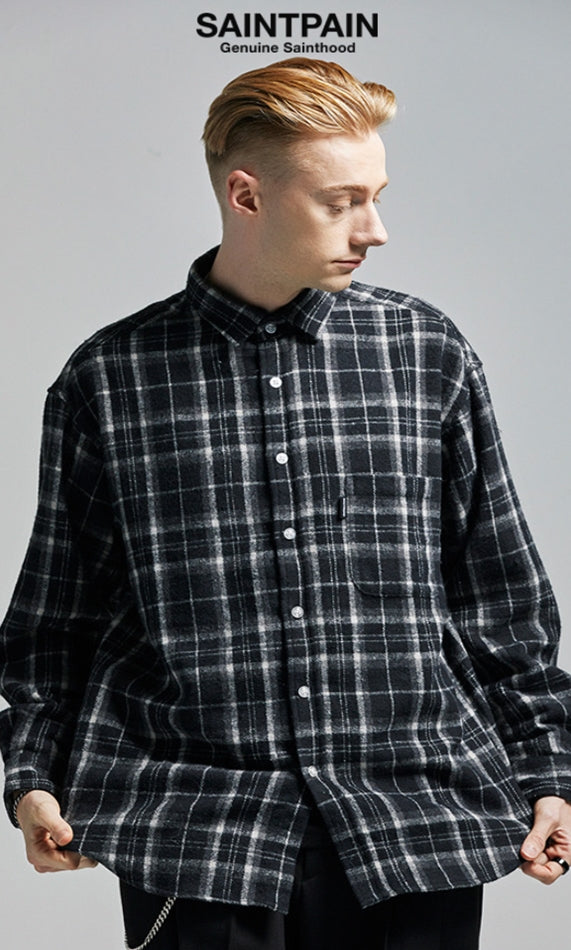 セイントペイン(SAINTPAIN)  SP Loose Fit Muse Check Shirts-Black