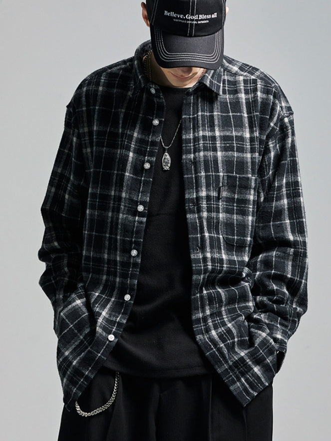 セイントペイン(SAINTPAIN)  SP Loose Fit Muse Check Shirts-Black