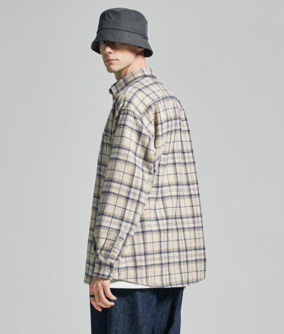 セイントペイン(SAINTPAIN)  SP Loose Fit Muse Check Shirts-Beige